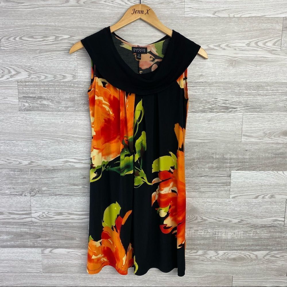 Enfocus Studio Black Floral Sleeveless Dress